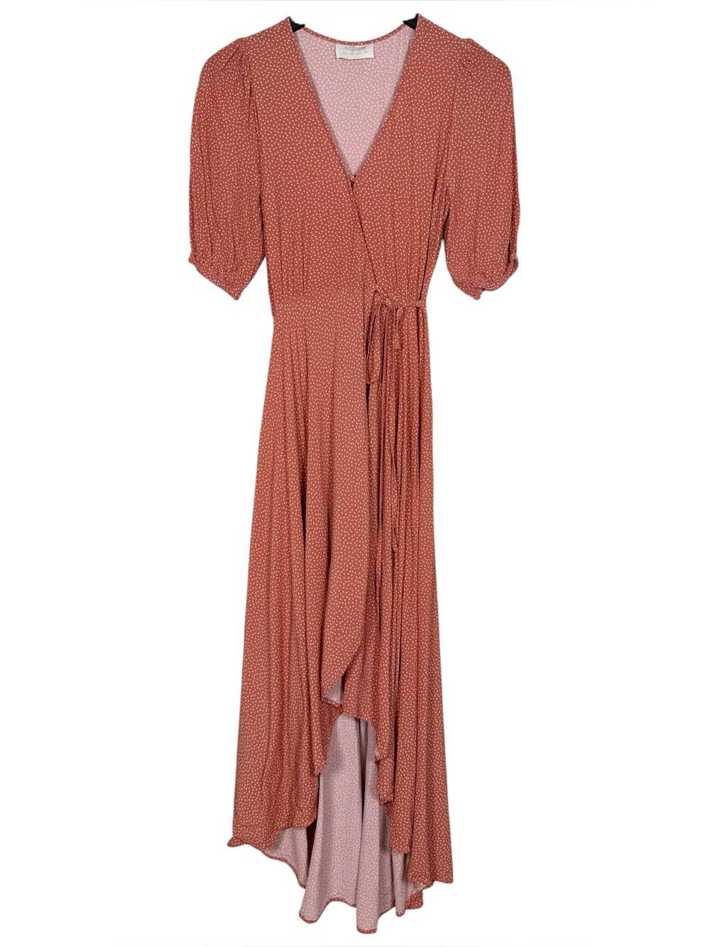Auguste The Label Size XS Peach Orange Polka Dot Wrap Maxi Dress